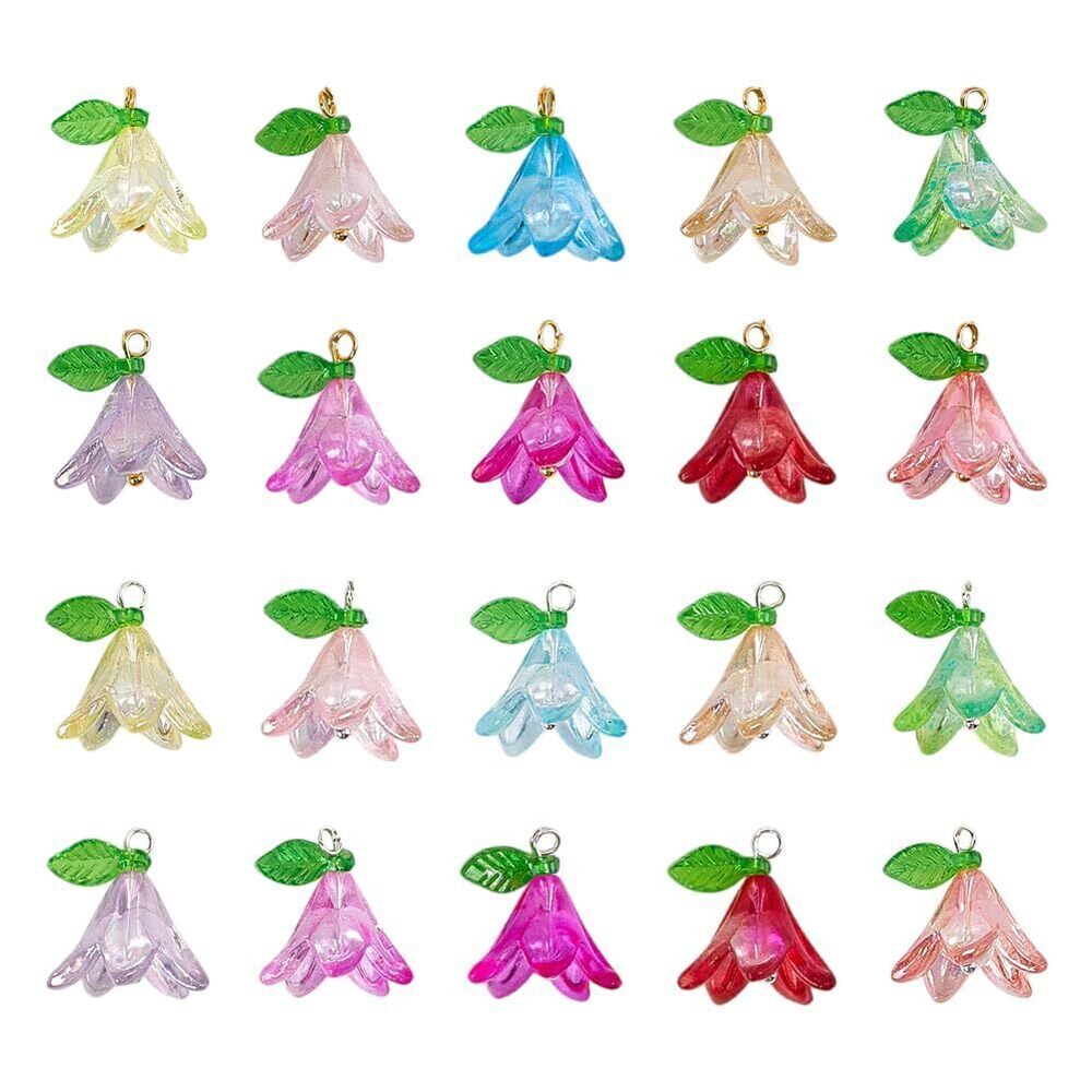 8076 20 Colors 100Pcs Acrylic Flower Pendants 17mm Lily Floral Dangle